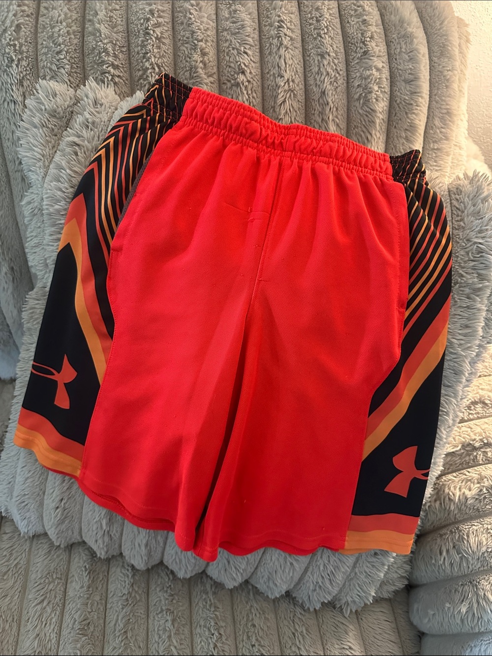 Under Armour Red Athletic Shorts with Black & Orange Trim